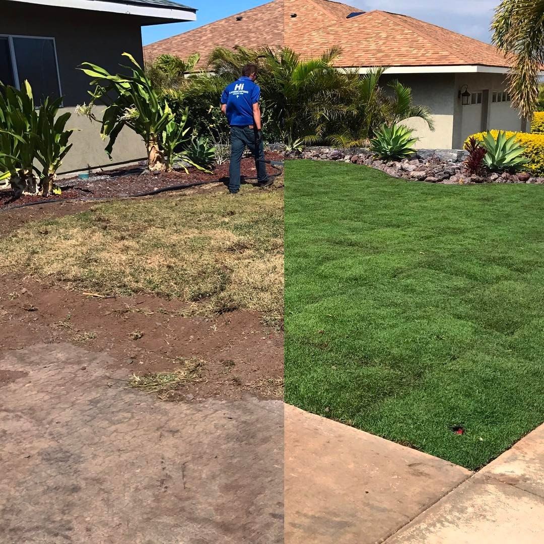 Hawaii turf installation service near Kailua-Kona before and after image