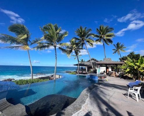 Ali'i Dr, landscape with swimming pool in Hawaii.
