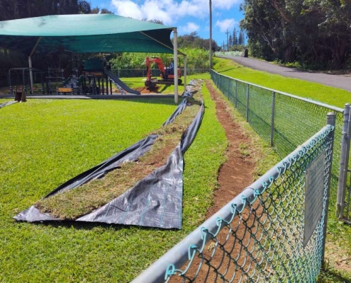 King Kamehameha Preschool playground lawn repair by Hawaii Landscaping.